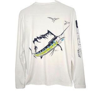 Sport-Tek Oceanic Gear Long Sleeve Knit Crewneck White Shirt Marlin size XS